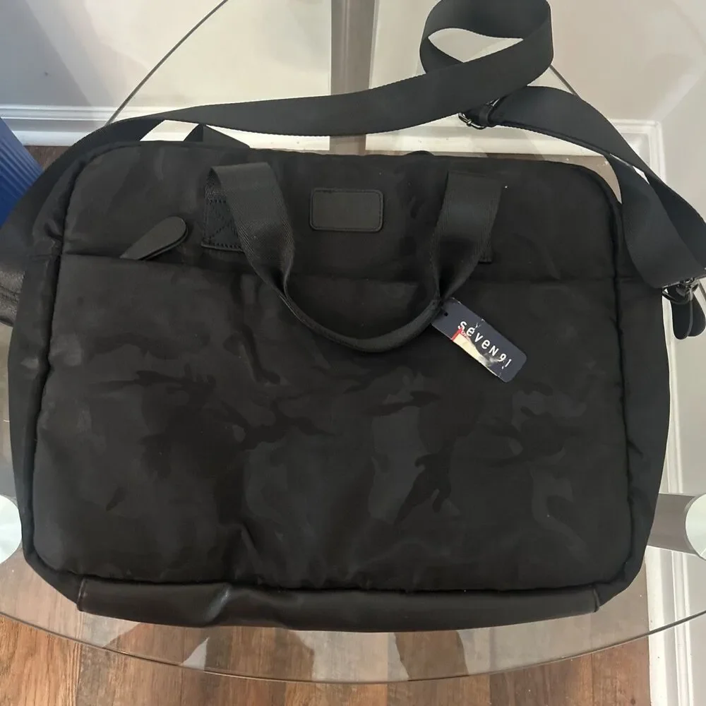 Seven91 Black Quilted Laptop Tote Shoulder Bag Camo Pattern