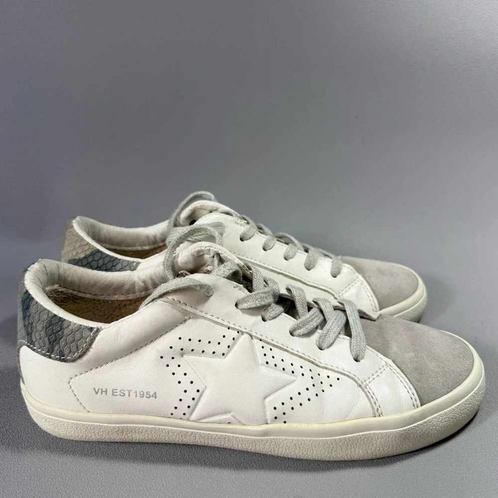 Vintage Havana Gemma White and Gray Camo Heel Leather Sneakers