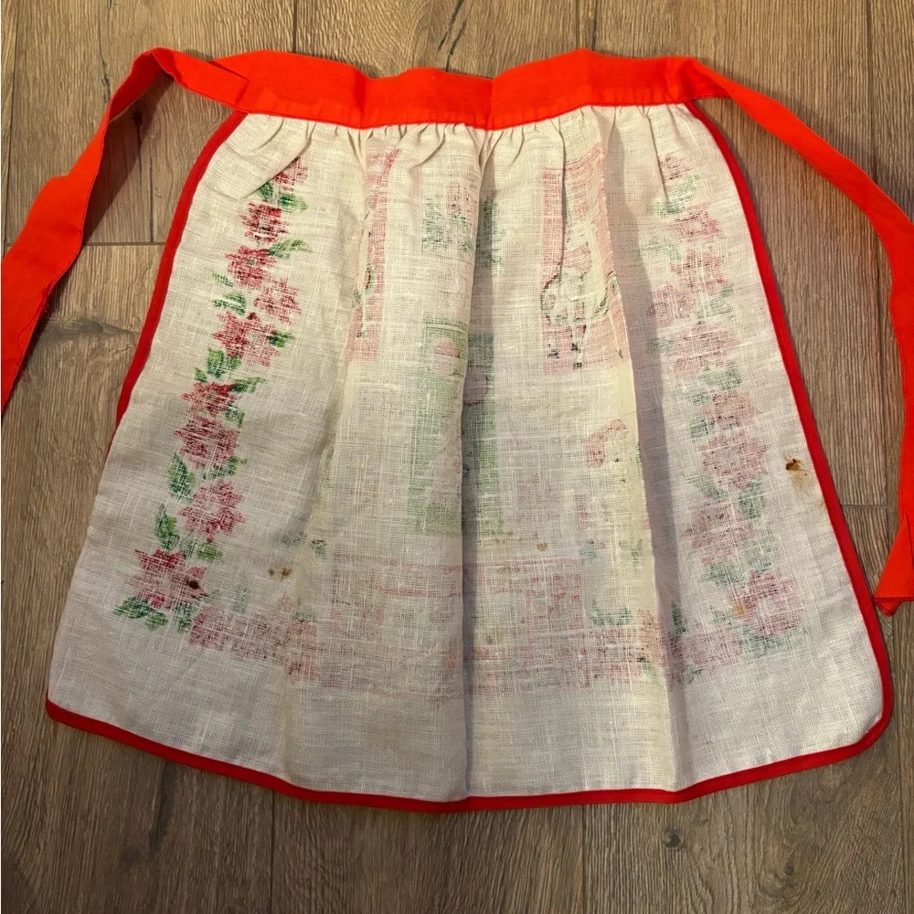Vintage Linen Festive Red and White Apron Skirt Baking Holiday Christmas