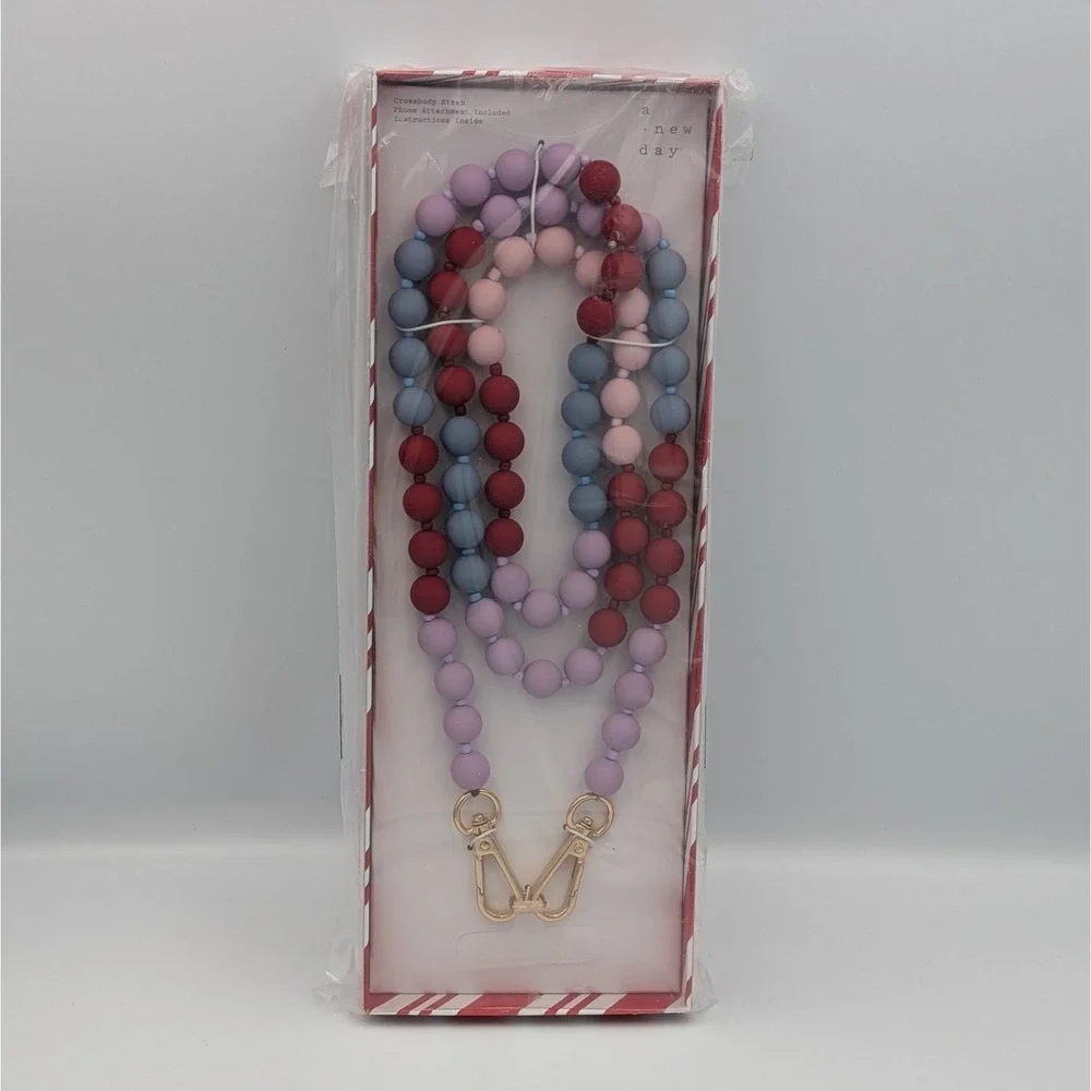 NIB A New Day Beaded Accessory Crossbody Phone Strap Blue Red 52