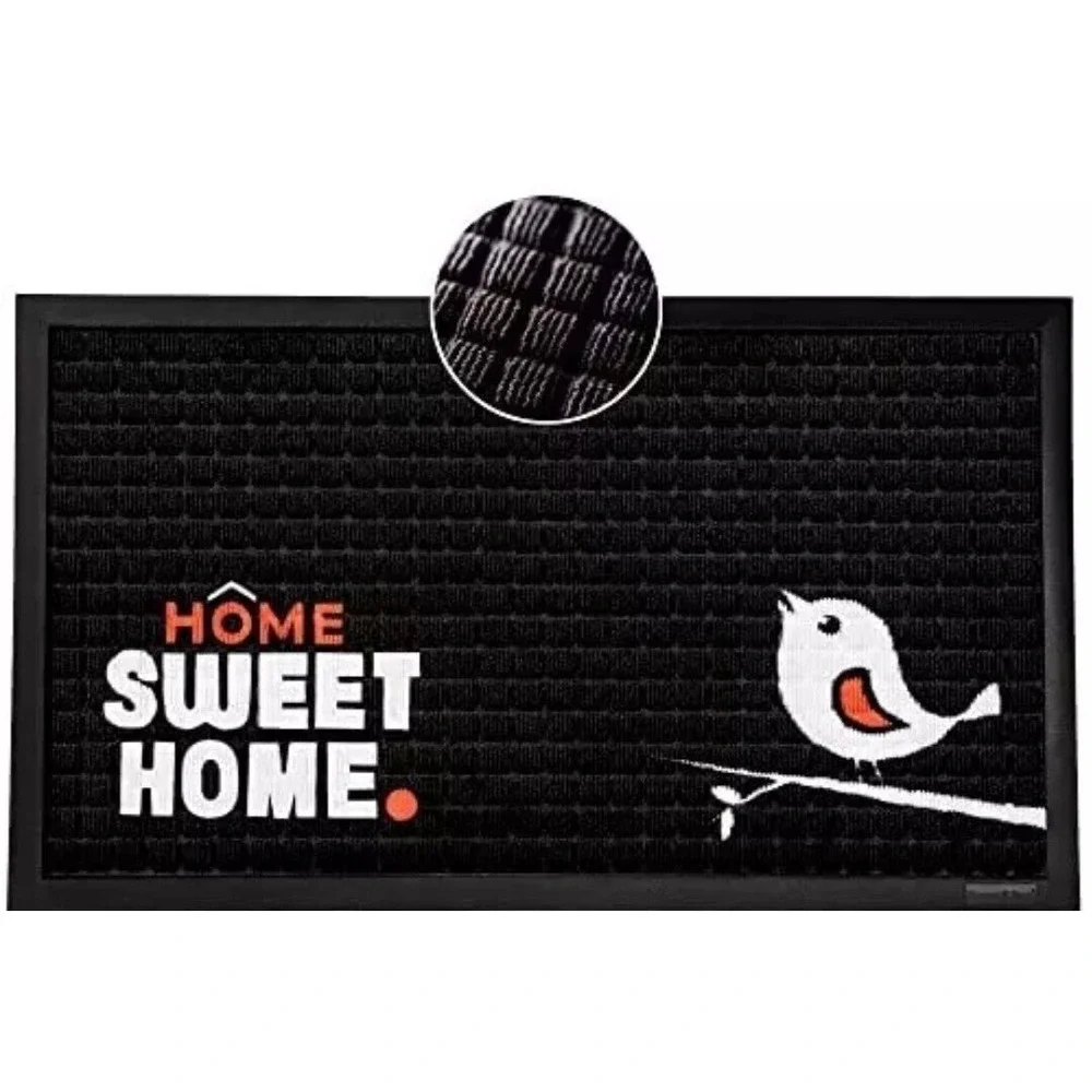 Home Sweet Home Welcome Doormat Bird Design Black Rubber Low Profile 29x17