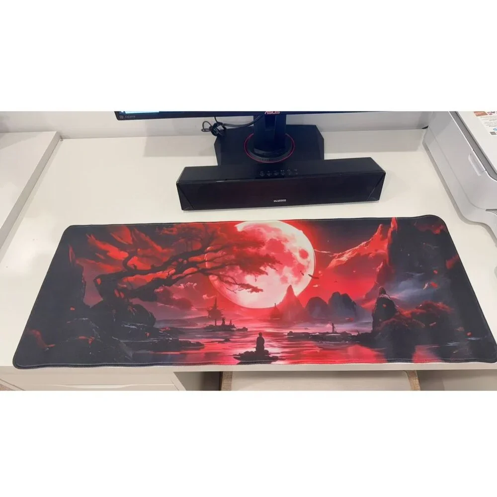 Red Moon Japanese Style Landscape Extended Mouse Pad for Gaming