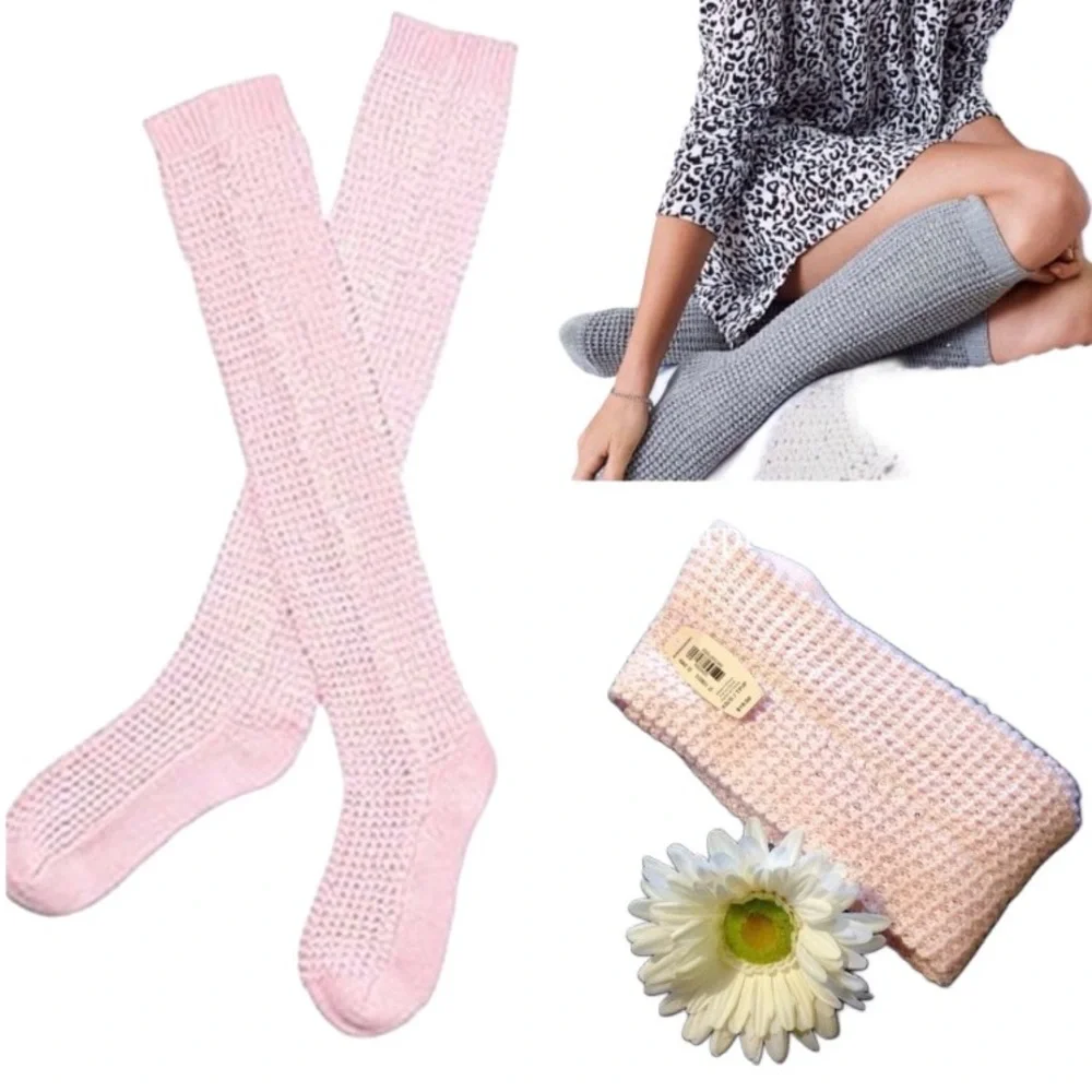 🌹 Victoria's Secret Cozy Cashmere Pink Sparkly Knee Thigh High Knit Socks XS/S