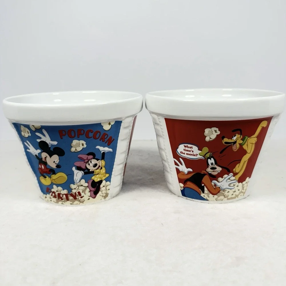 Disney Ceramic Popcorn Buckets Bowl Set /2 Mickey Mouse, Donald, Goofy & Minnie