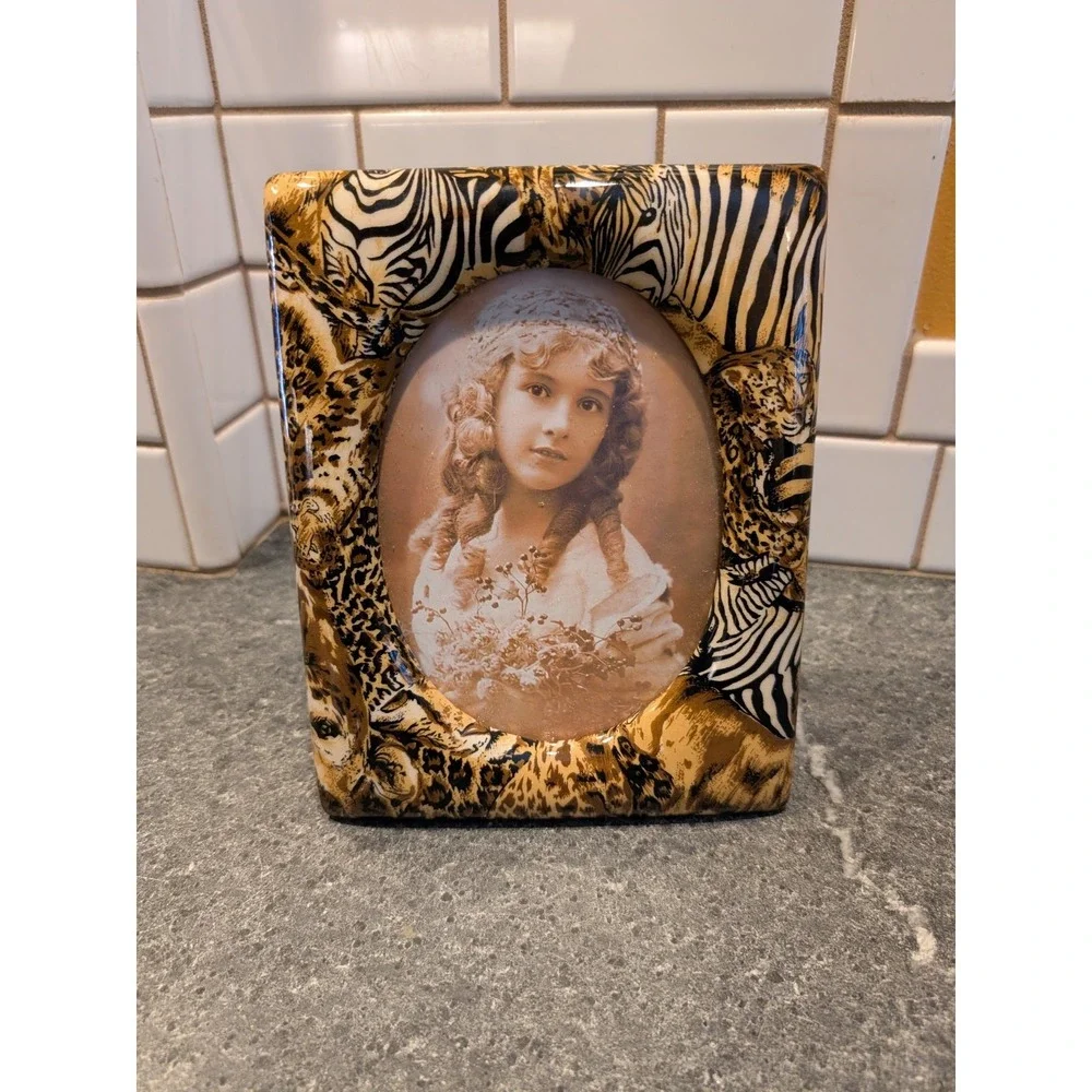 Safari Animal Zebra Leopard Ceramic‎ 7x9 Rectangle Frame Oval Center 4x6