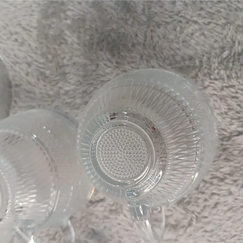 7 Vintage Sandwich Glass Fleur De Lis Punch Cups Glasses Clear