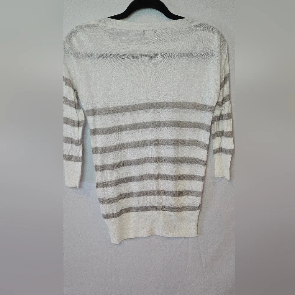 J. Crew Women's XS Linen White/Gray Striped Sweater