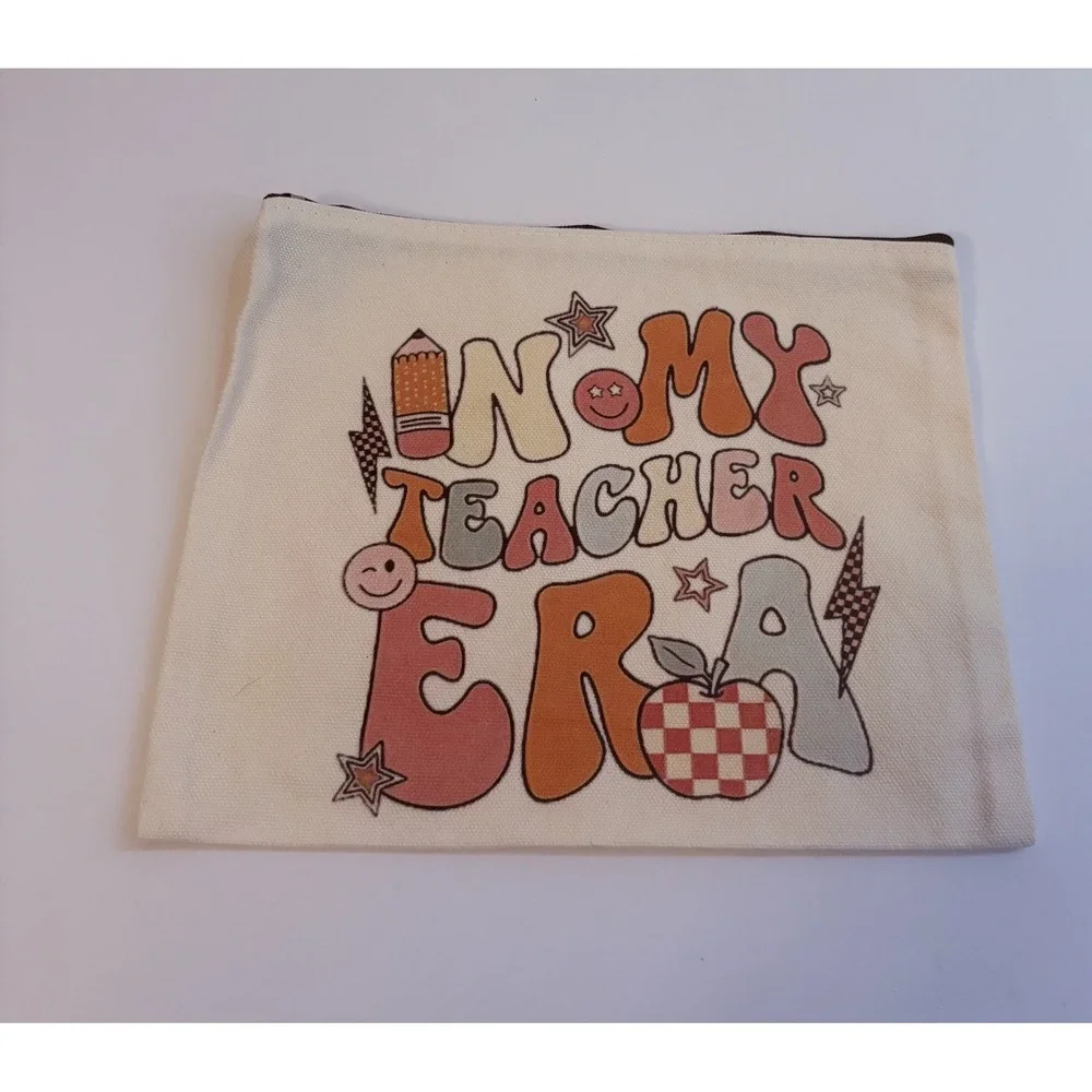 NEW In My Teacher Era  Zip Closure Makeup Bag Pencil Case School Pouch