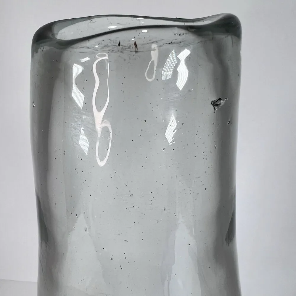 West‎ Elm Modern Clear Smoke Gray Recycled Glass Vase Hand Blown 12 3/4”