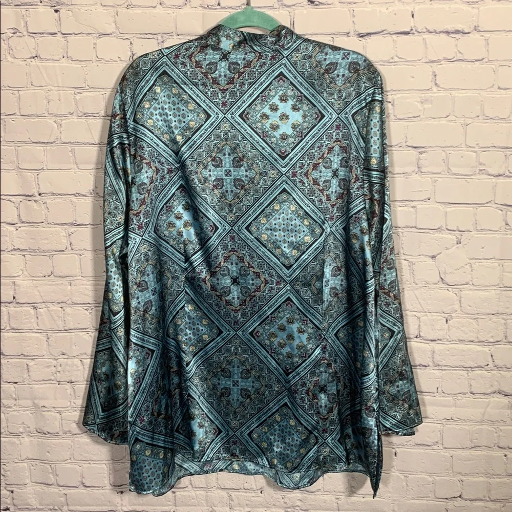 Lane Bryant Womens Popover Top Geometric Print Blue Size 22/24 Fairy Whimsigoth