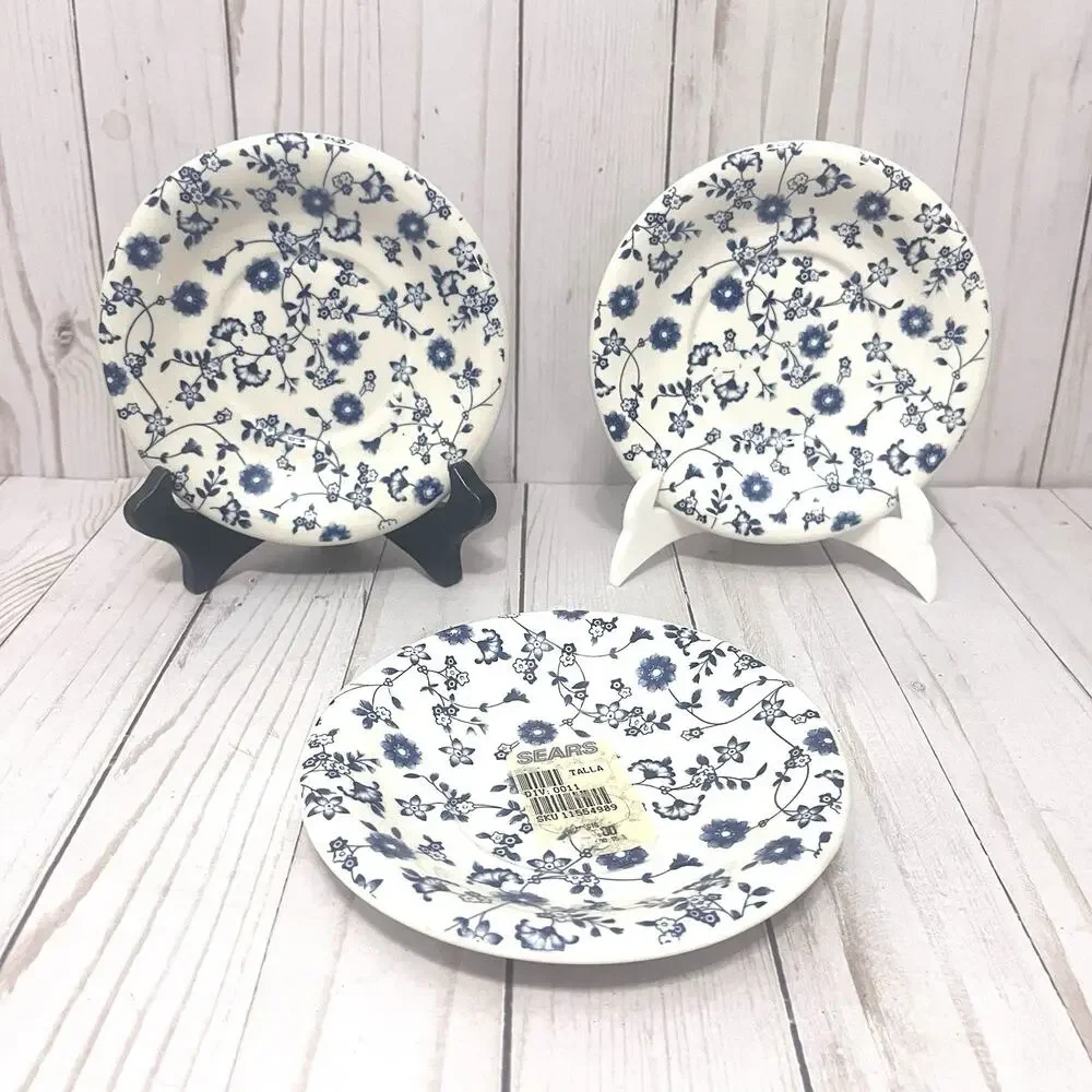 Vintage Rustic French Country Ceramica Andina Blue & White Saucer Plates 3