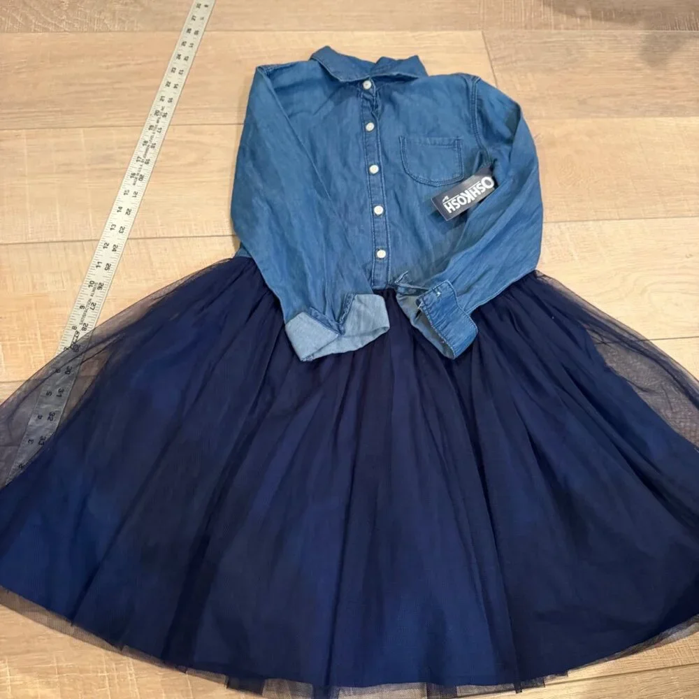 OSHKOSH BGOSH GIRLS BLUE DENIM AND TULLE DRESS NEW SIZE 10