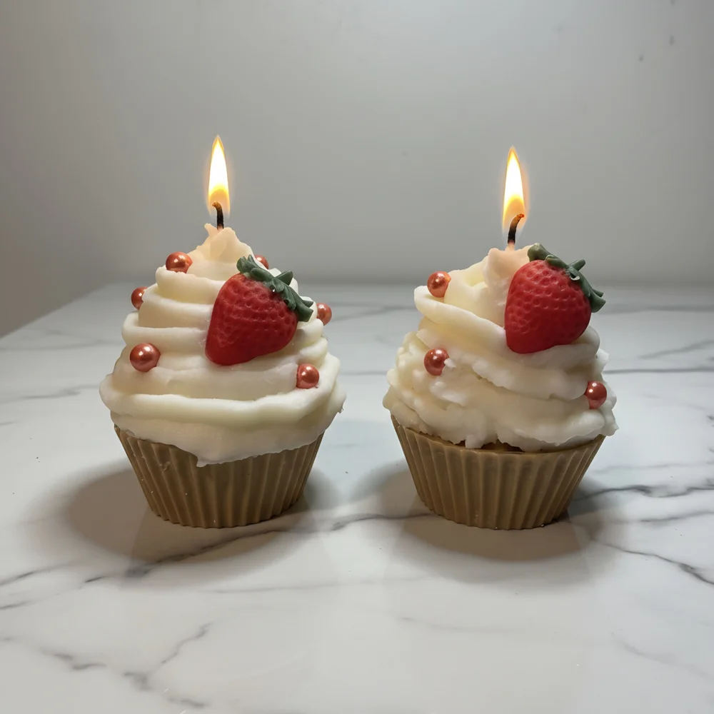 Strawberry Cupcake Candle with Red Gift Box