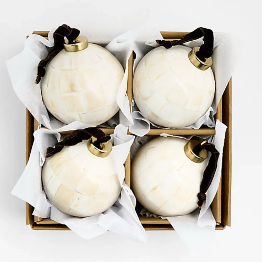 New! Crate&Barrel Natural Bone Holiday Ornaments, Set of 4