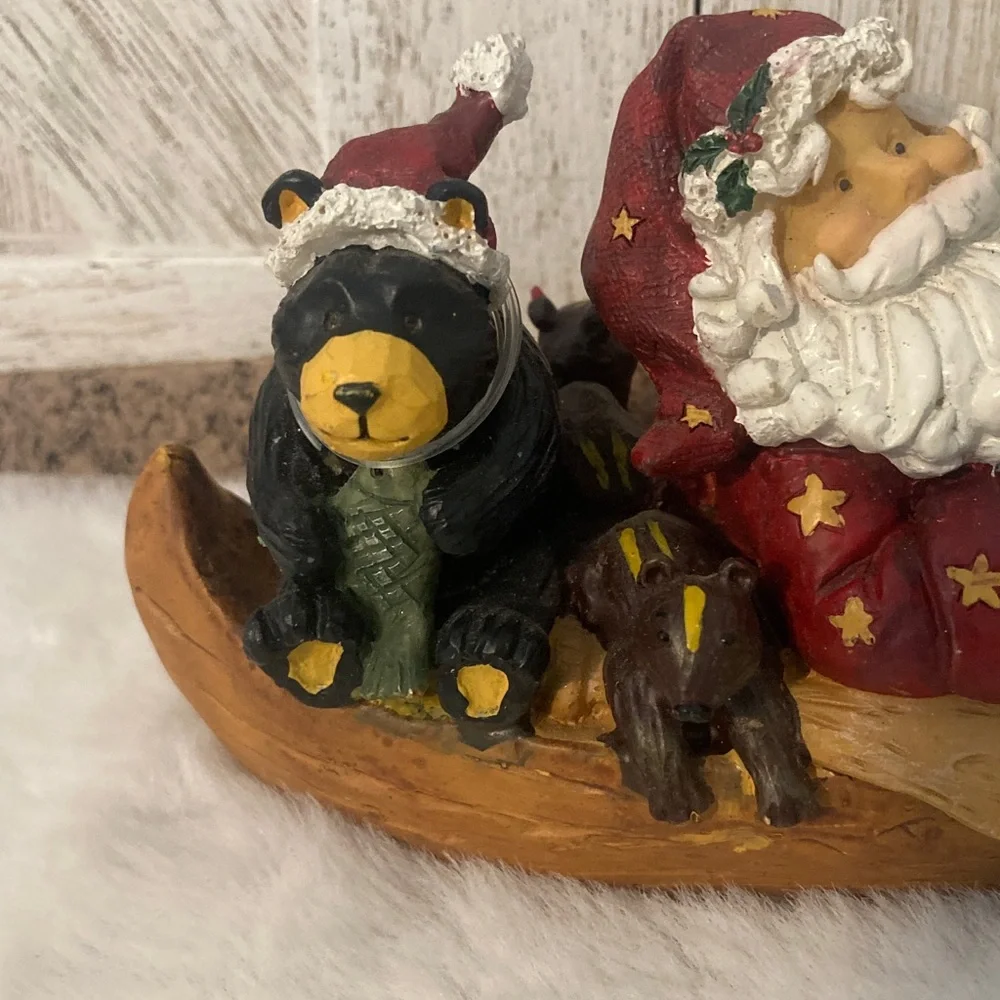 Santa and Bears Canoe Figurine