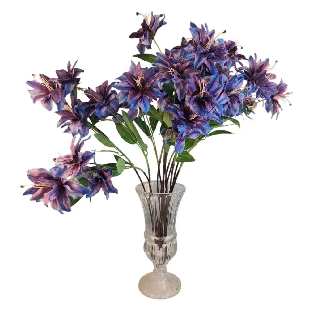 Luxury Artificial Tiger Lily Stem 34 Inch | Purple Blue Faux Lily | Designer Art