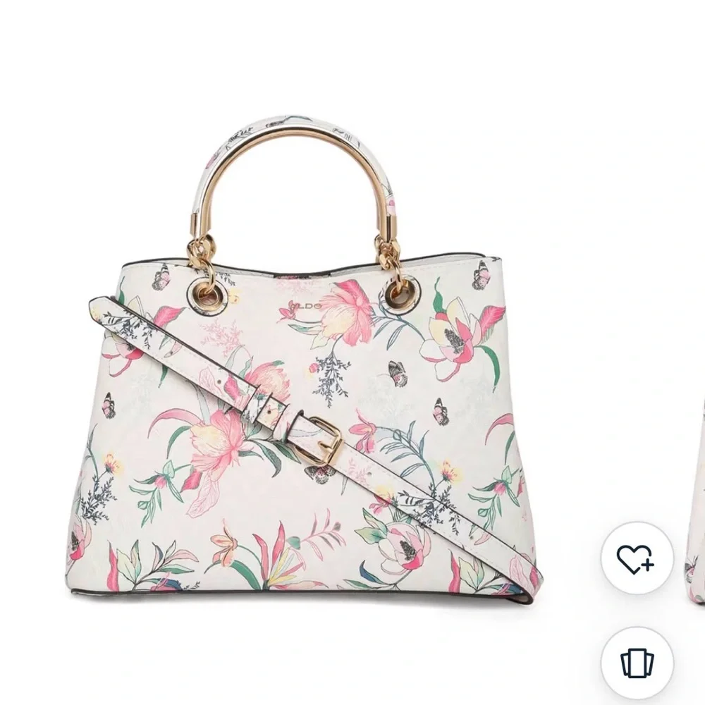 Aldo Surgoine965 White Floral Tote Bag with Shoulder Strap