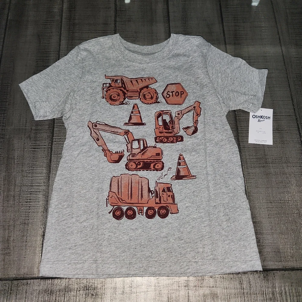NWT Oshkosh B'gosh Gray T-Shirt with Red Construction Print