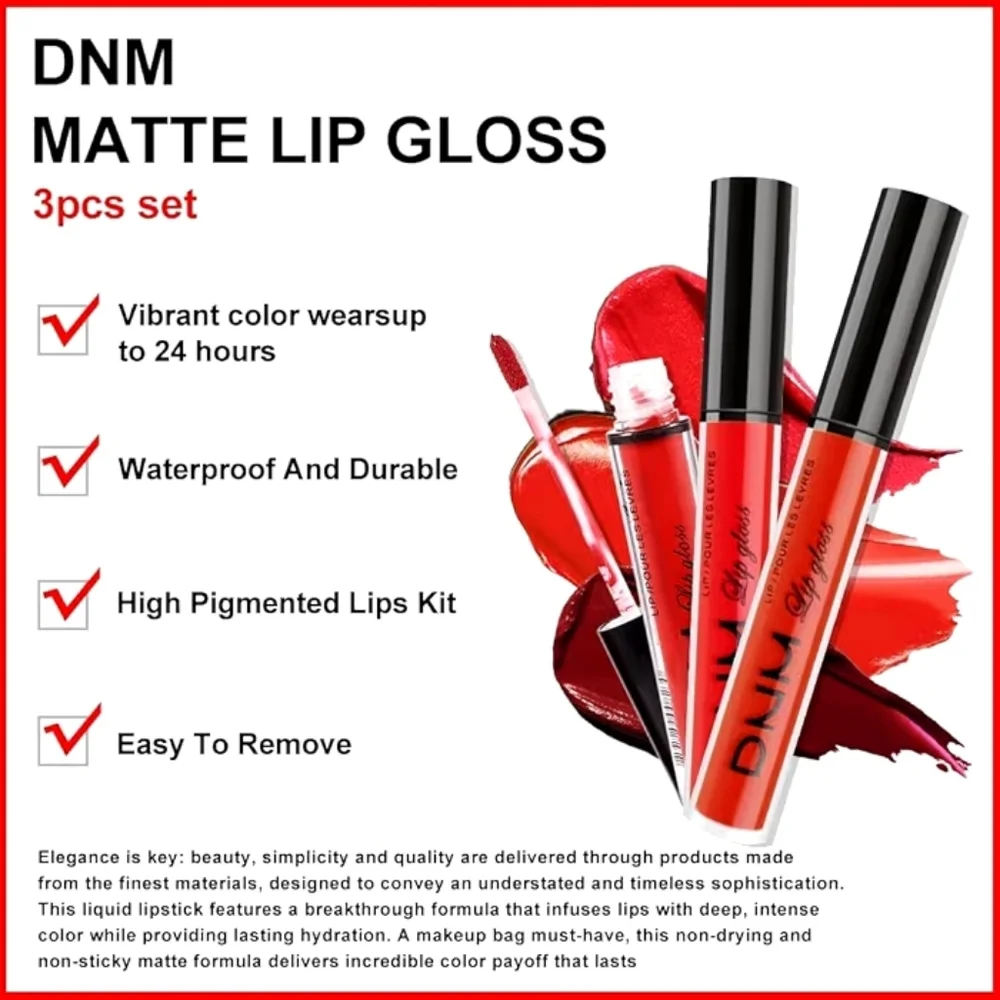 Matte Color Lip Gloss 3 pcs Set Red