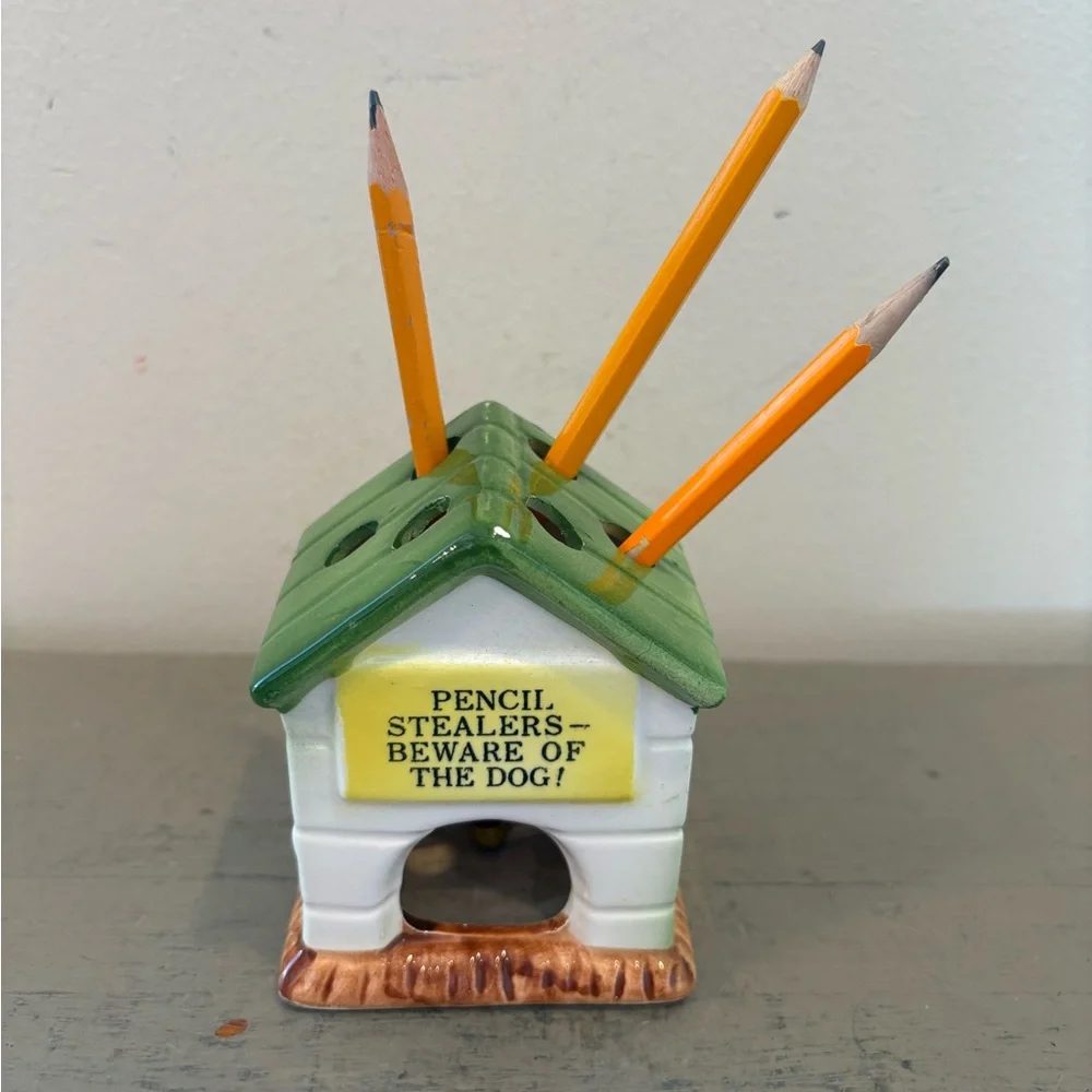 VTG Japan Dog House Shaped Ceramic Pencil Holder