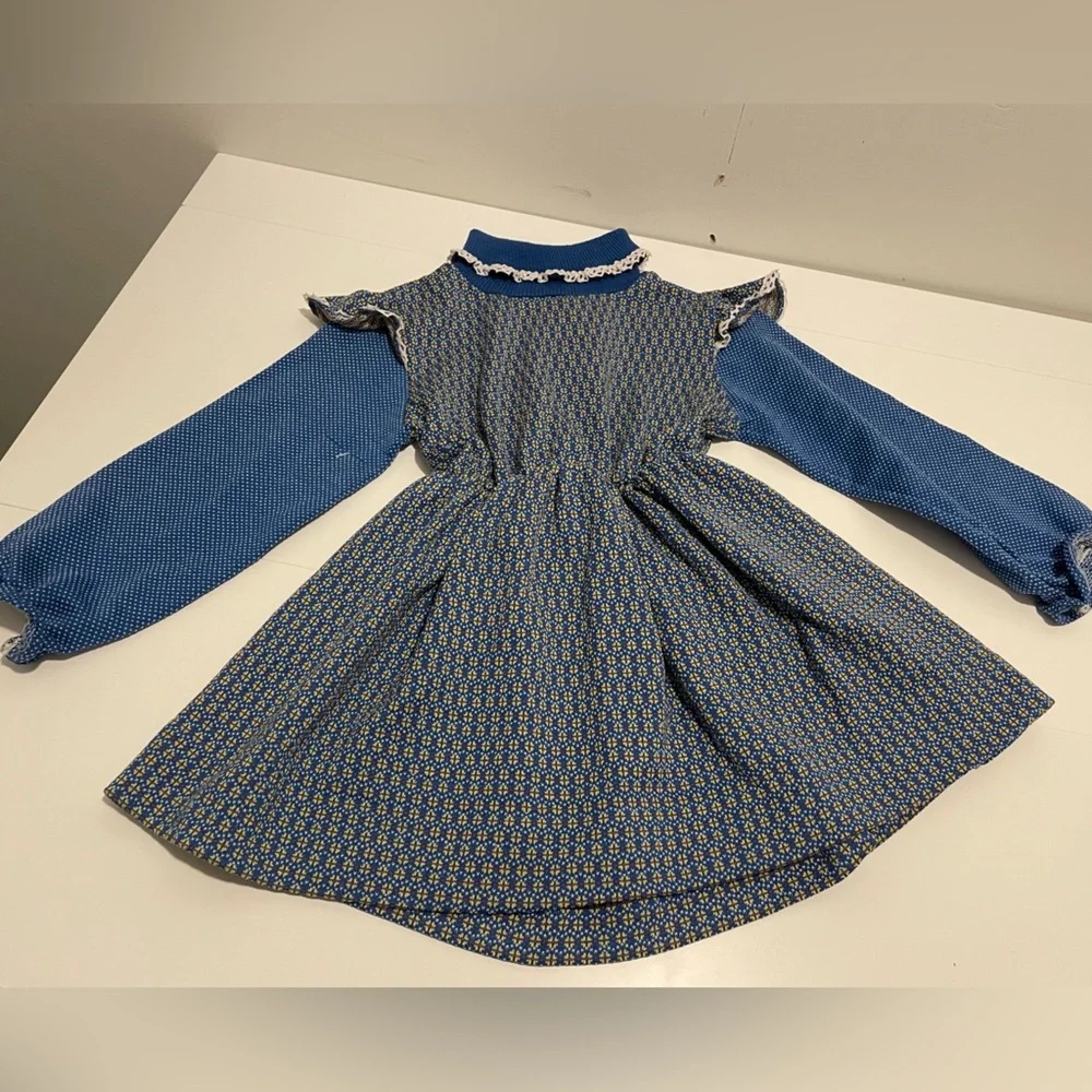 Vintage Health-tex Healthtex Brand Girl's size 5 Blue Turtleneck Dress 80s 70s