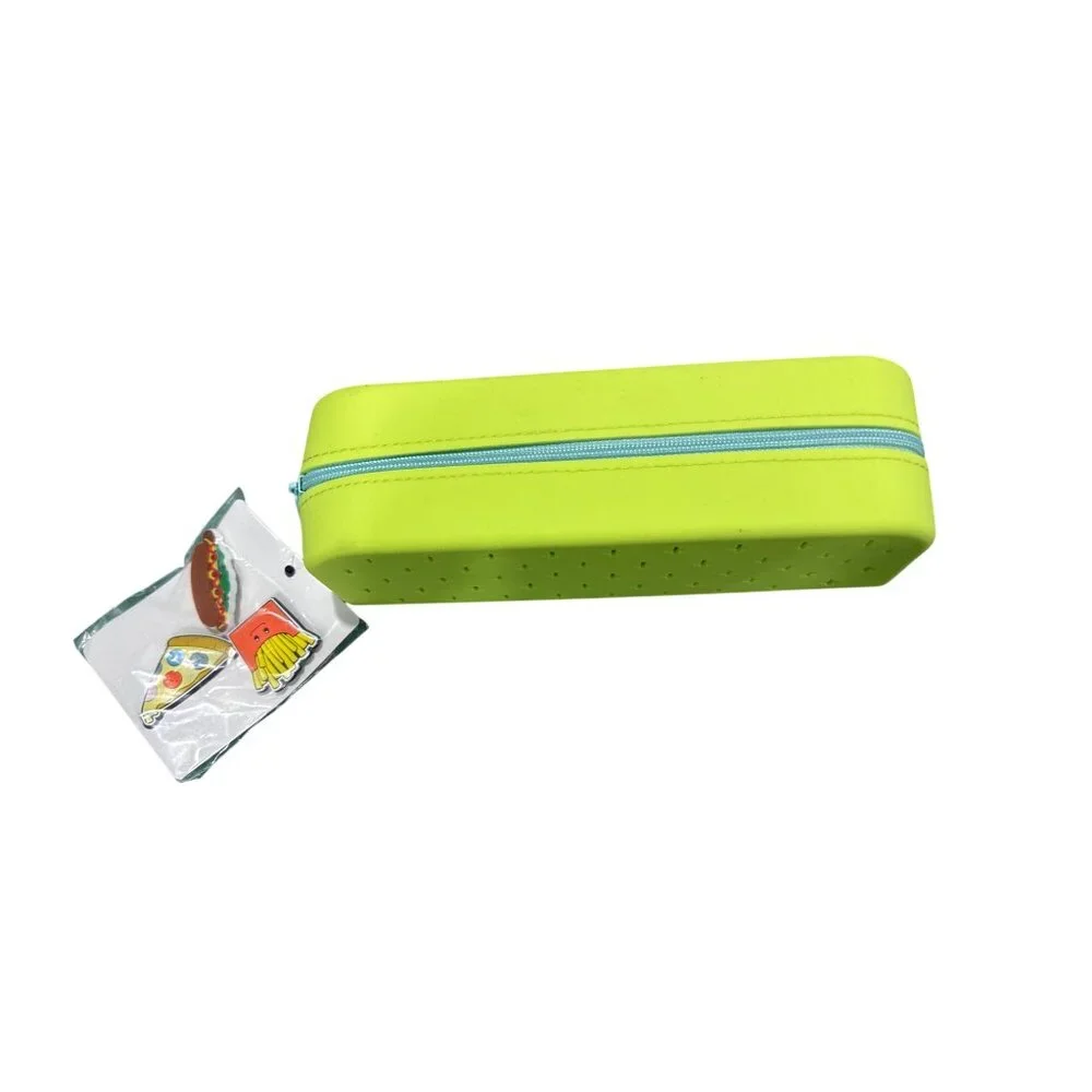 UP & UP Charm Neon Green Silicone Pencil Pouch with Blue Zipper for Students