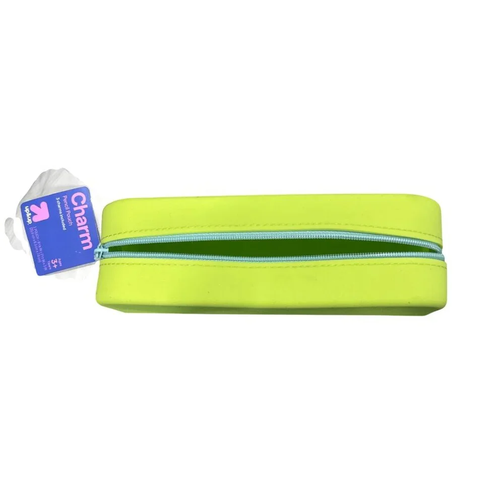 UP & UP Charm Neon Green Silicone Pencil Pouch with Blue Zipper for Students