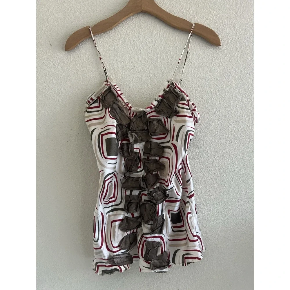 Poleci Y2K Silk Multicolor Abstract Top Size 2 Boho Coquette Festival