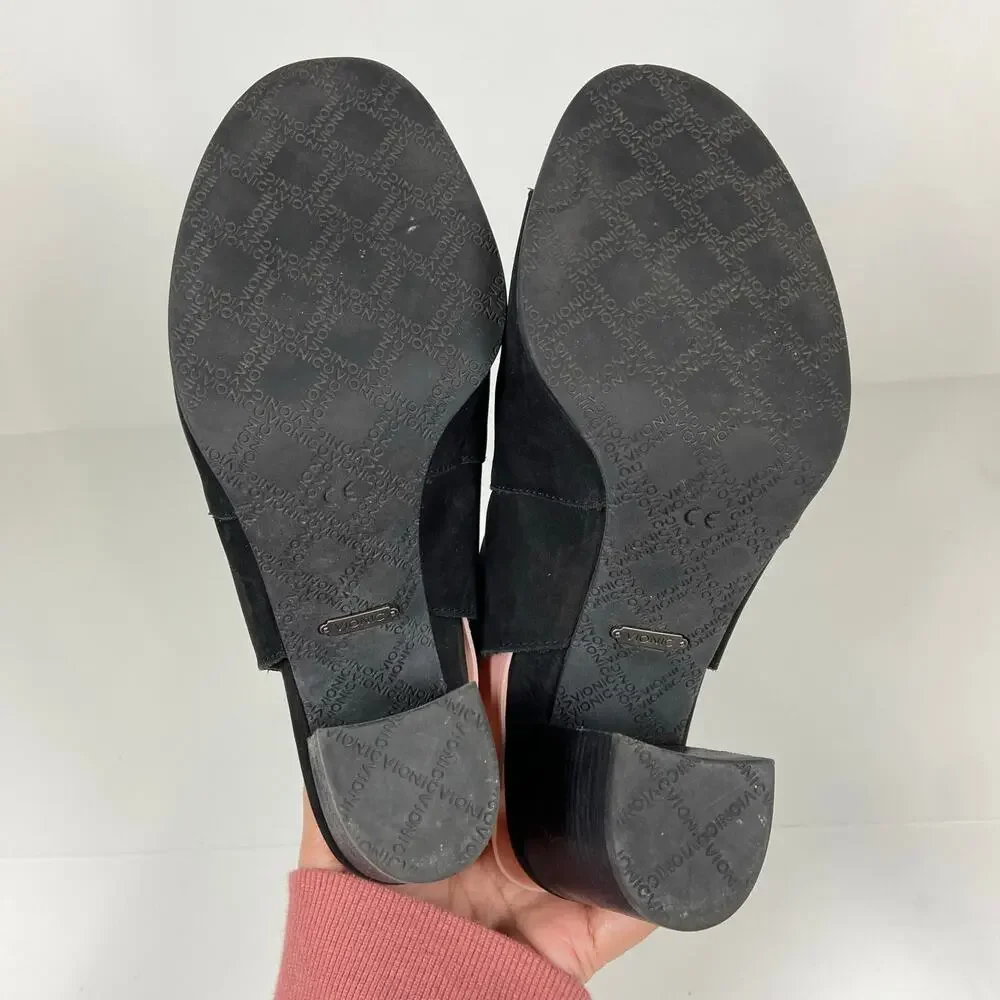 Vionic Blakely Black Suede Leather Peep Toe Ankle Strap Shoes Size 8