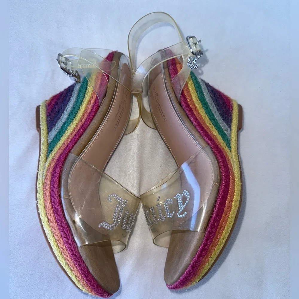 Juicy Couture Rainbow Espadrille Wedge Womens Sandals And Rhinestone Logo Sz 7.5