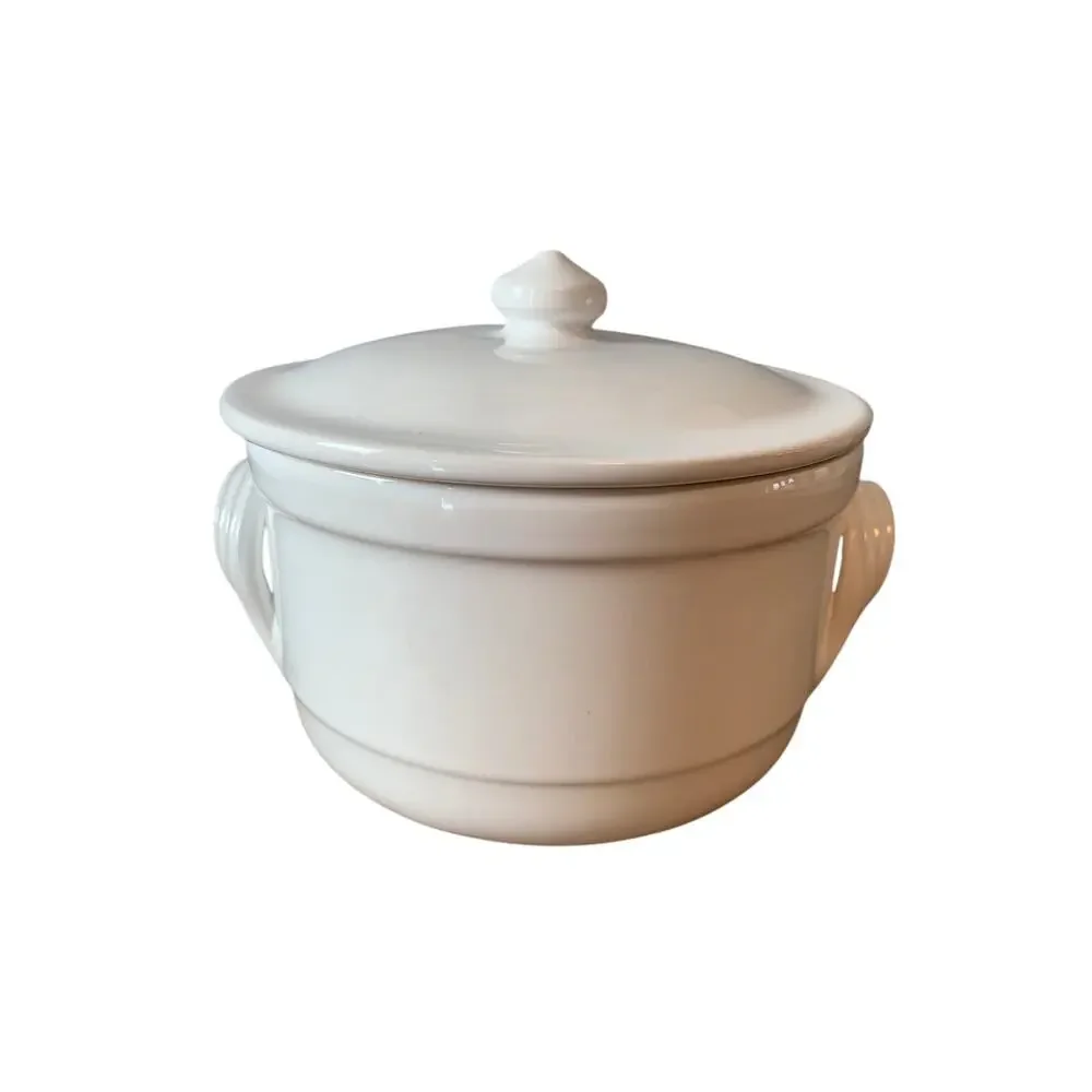 Sur La Table Round Covered Baking Dish White Serving Dish Soup 6