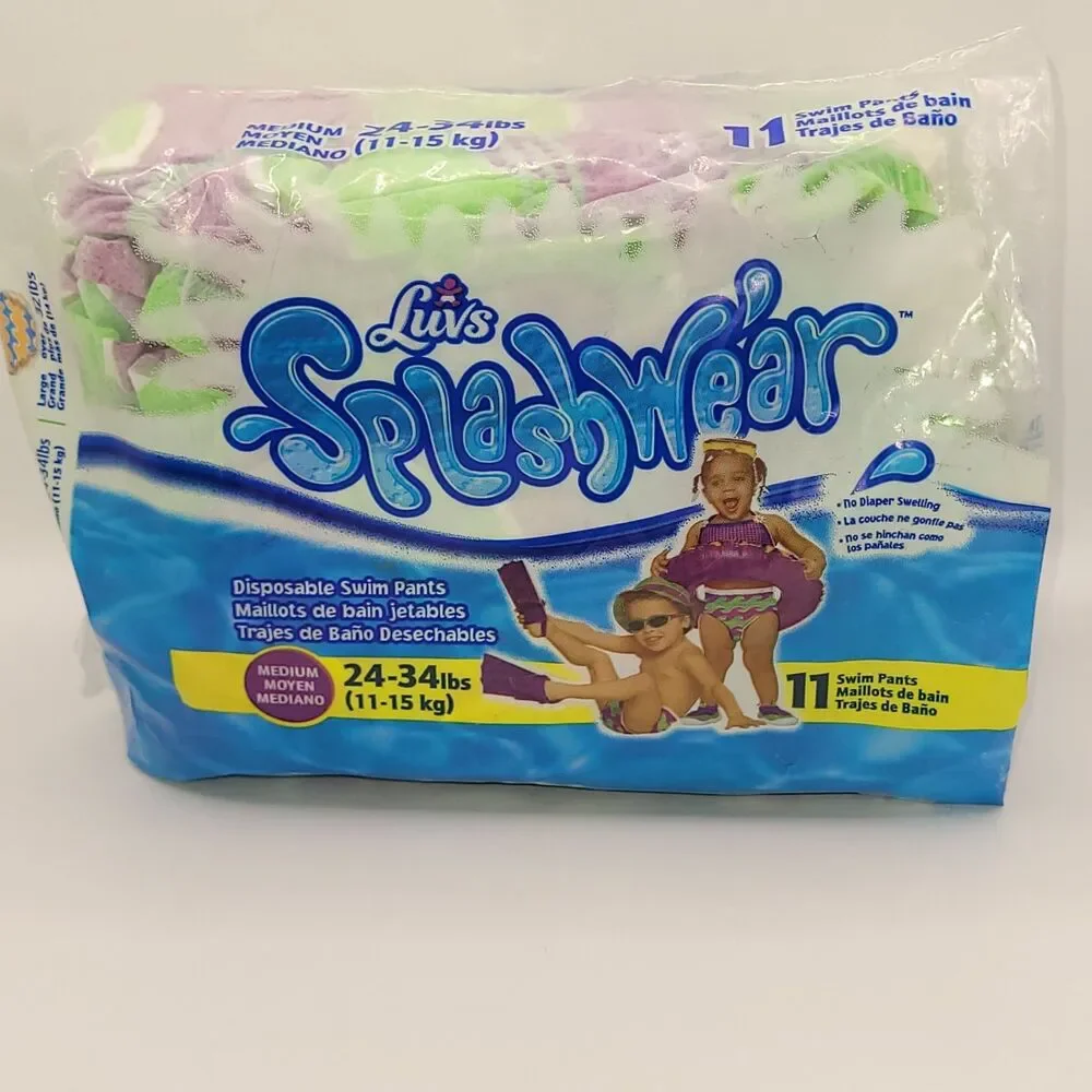 New Luvs Splashwear Toddler Swim Pants Sz Medium 24-34 lb Child 11 Pk Sealed Vtg