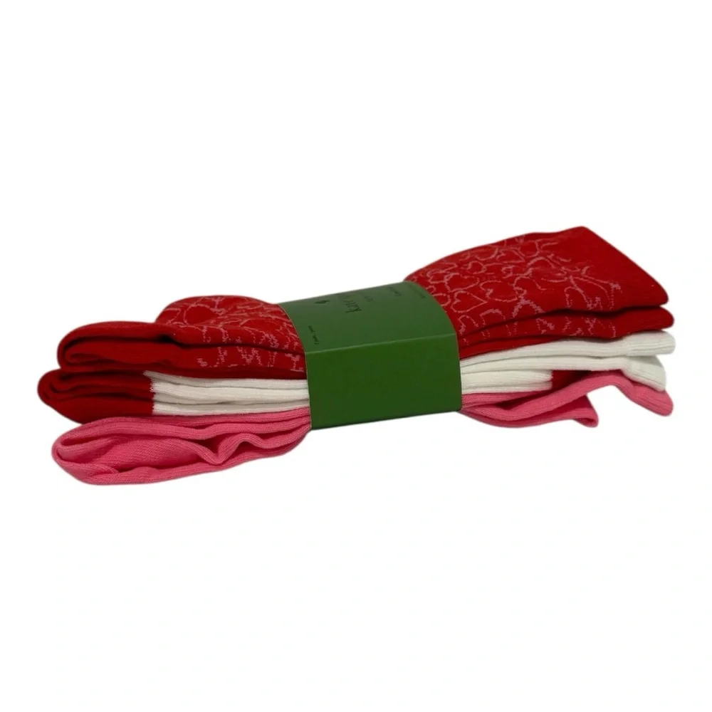 Kate Spade New York Valentine’s Red Heart Crew Socks 3 Pair Set One Size NWT