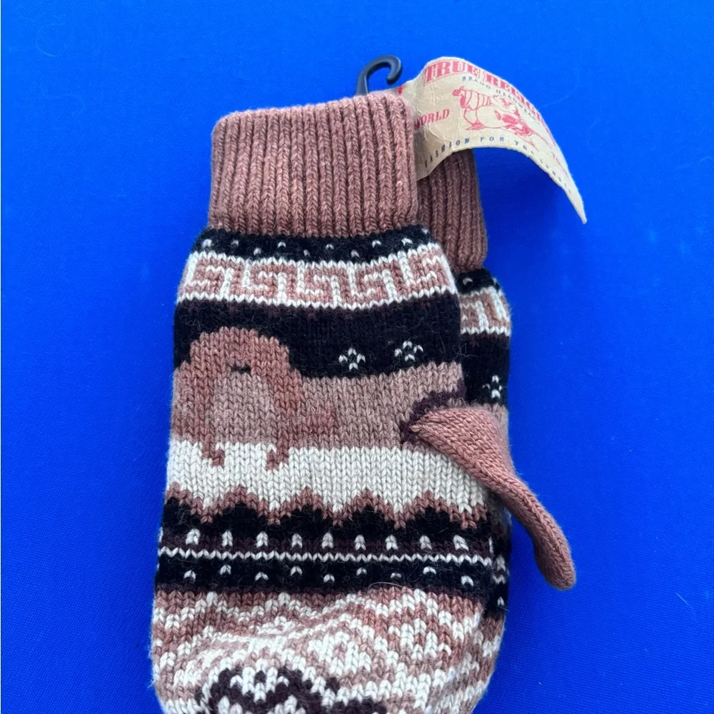 True Religion Brown and Cream Knit Mittens