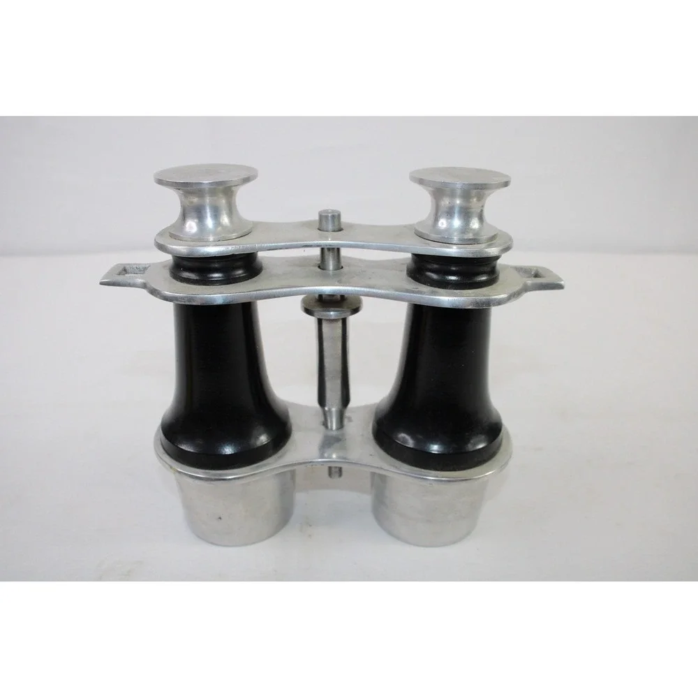 Vintage Art Deco Style Opera Binoculars Silver Black Metal Stand