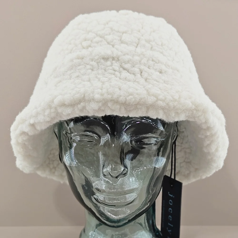 Jocelyn Bucket Hat Ivory Sherpa Faux Shearling Cottagecore Fall Winter Outdoor