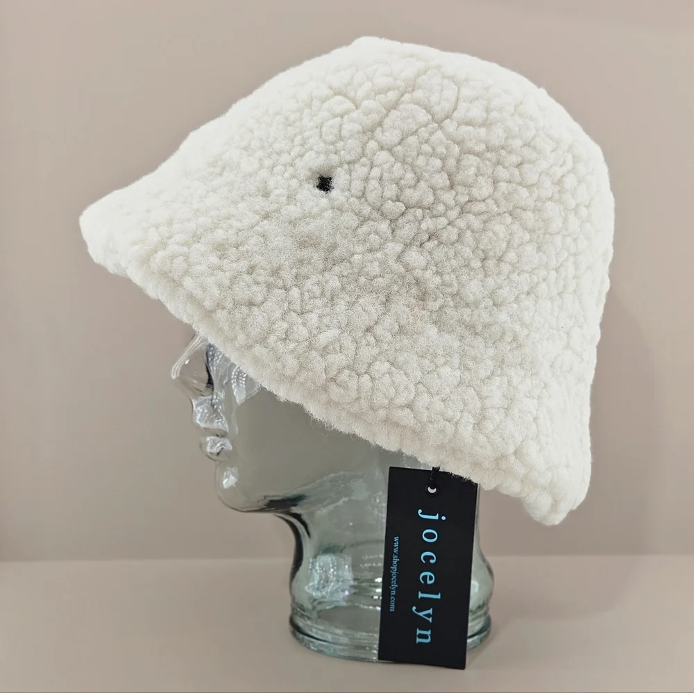Jocelyn Bucket Hat Ivory Sherpa Faux Shearling Cottagecore Fall Winter Outdoor
