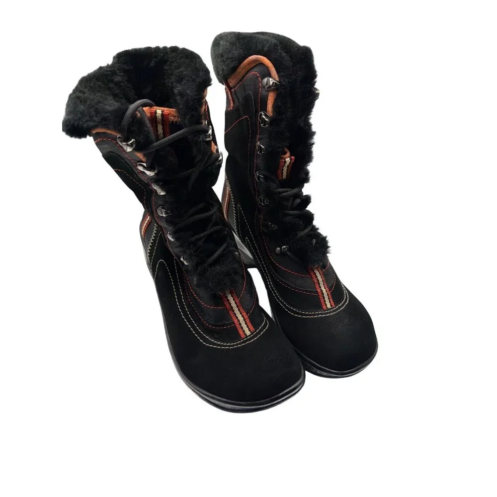J-41 Pacific Black Fur-Lined Lace-Up Mid-Calf Winter Boots Women's size 6