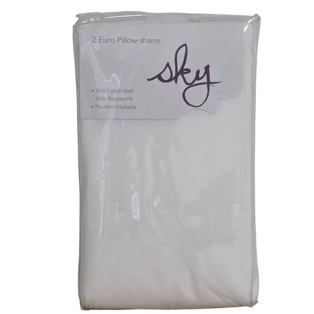 Sky White Tufted Euro Pillow Shams Set of 2 Cotton 26x26 New