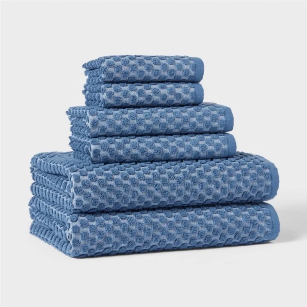 NEW Threshold NWT 6pc Performance Blue Textured Bath Towel Set