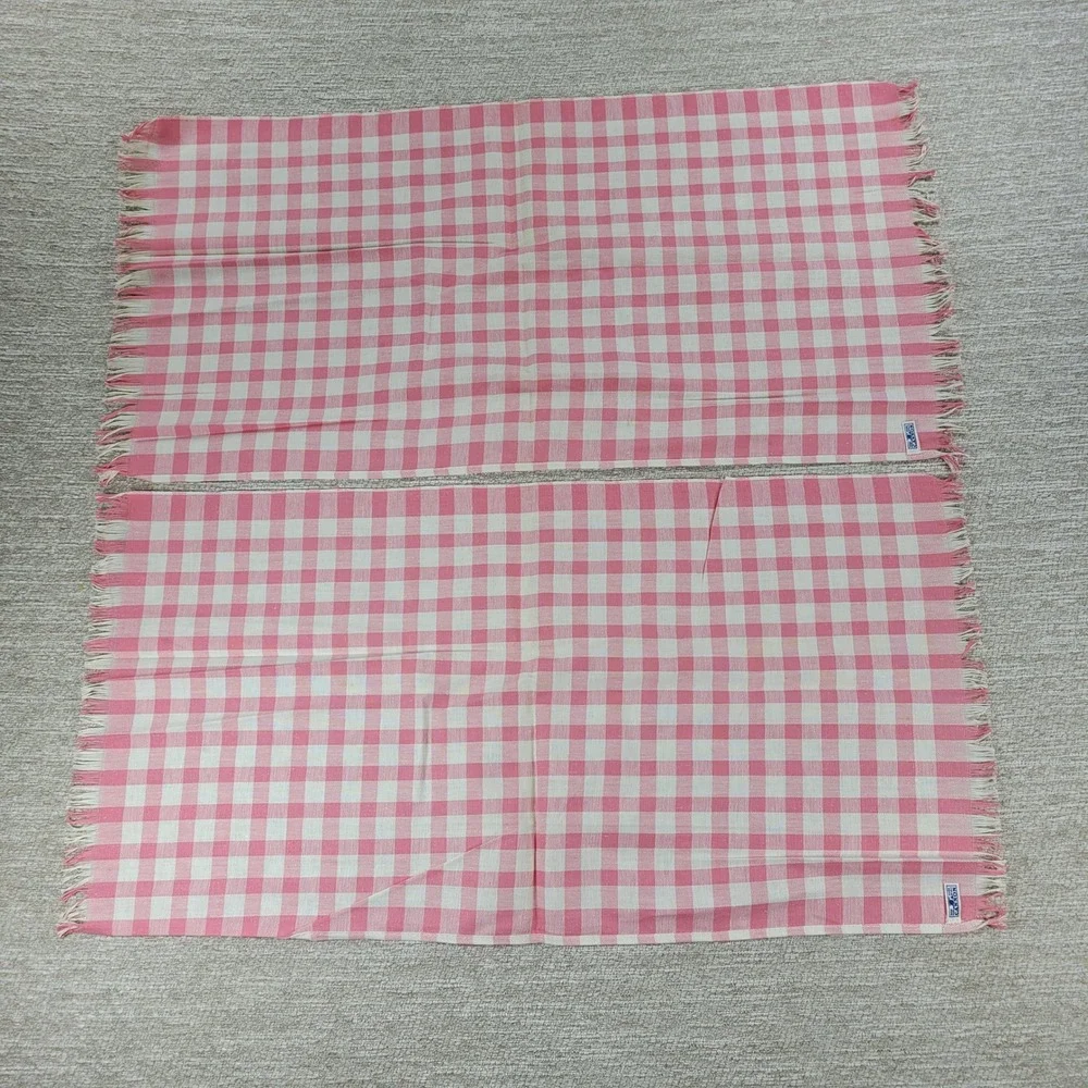 Vintage Cannon Tea Towel Kitchen Dish Rag Pink Gingham Linen Deadstock Set of 2