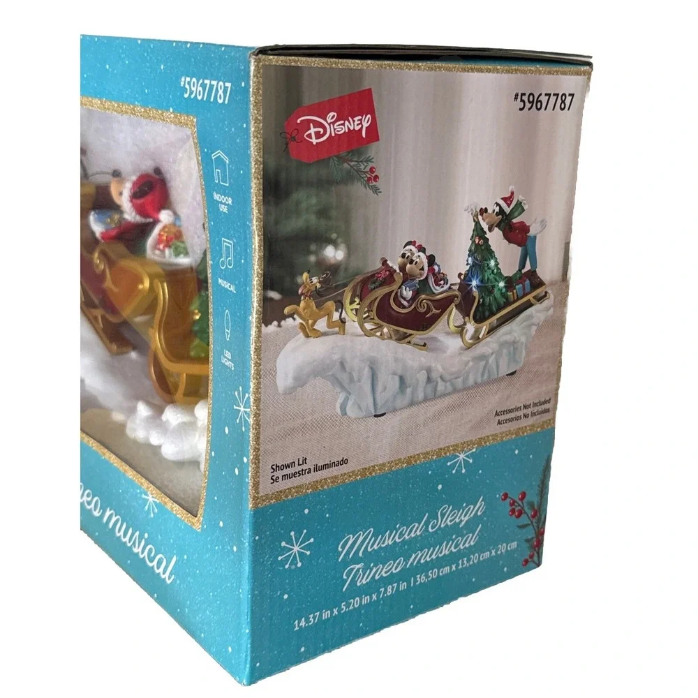 Disney Christmas Holiday NEW Musical Sleigh Mickey Minnie Goofy Pluto Song Light