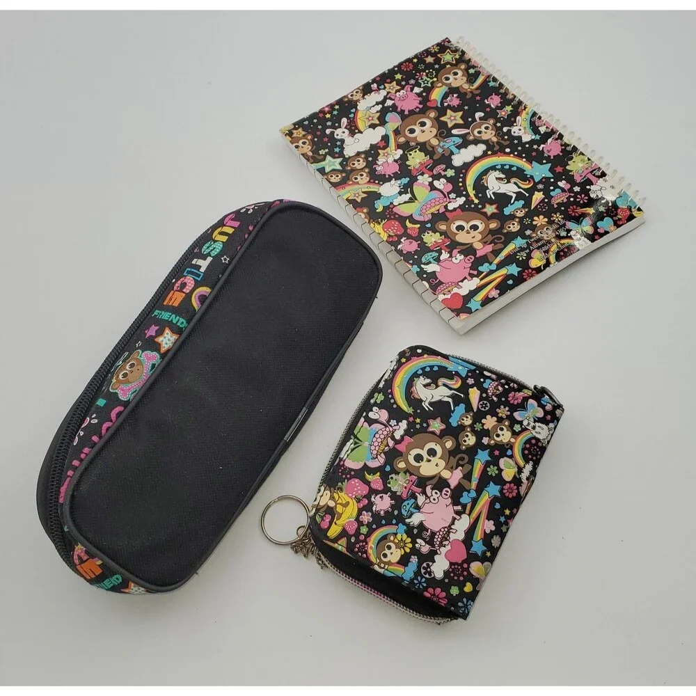 Justice 3pc Bobbie Monkey Set: Notebook, New Pencil Case & Zip Wallet