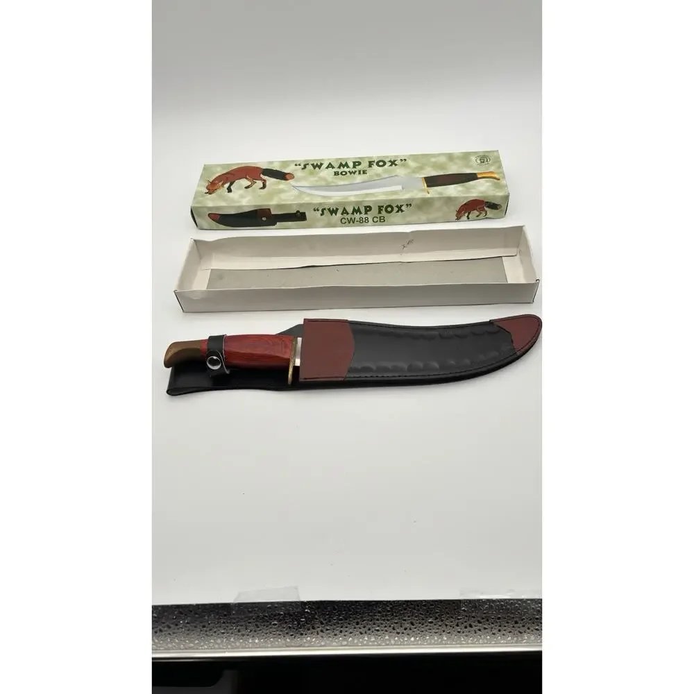 Swamp Fox 15.5” Bowie Knife Wood Handle NIB W/sheath VG Condition. Cool Look.