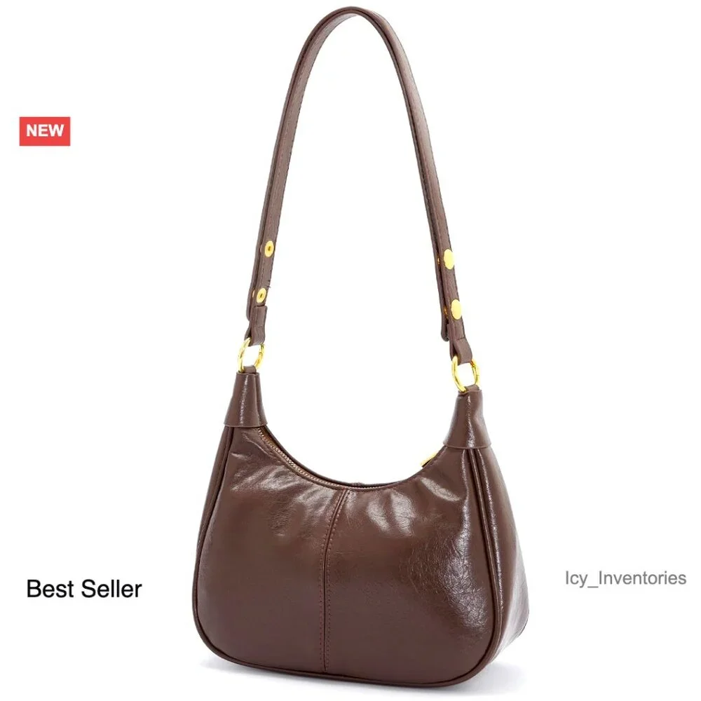 Crescent Hobo Bag Vegan Leather Adjustable Strap Retro Chic Mini Purse