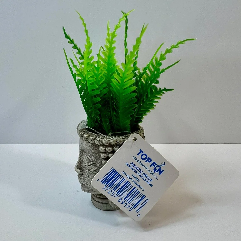 Top Fin Zen Head Ornament S Buddha Aquarium Decoration Artificial Fern 5300953