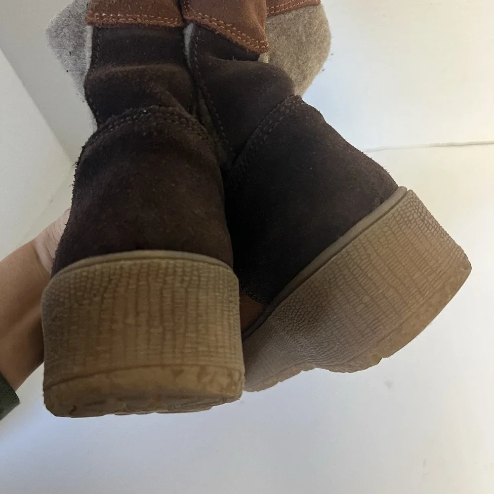 BOS & CO 100% Wool Ignite Waterproof Winter Boots Sz 37 US 6 Platform Brown