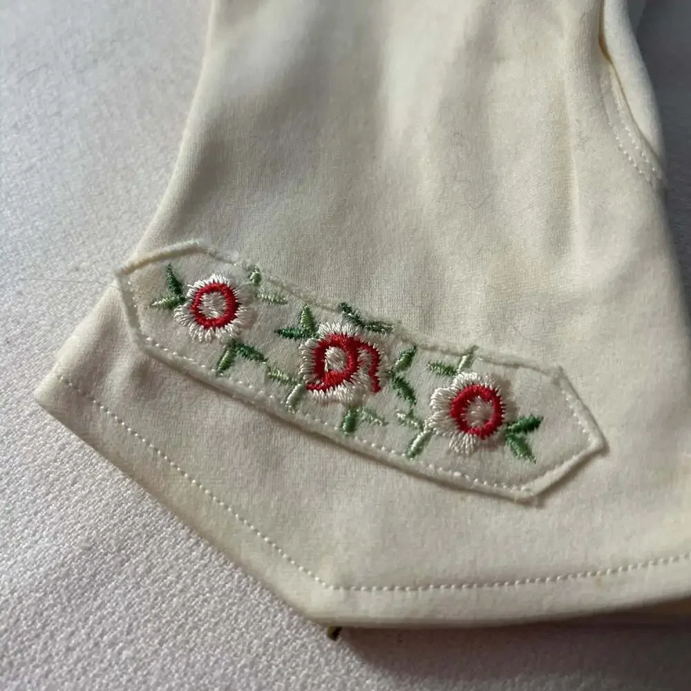 Vintage Hand Embroidered Cotton Gloves‎ with Floral Embroidery Accents