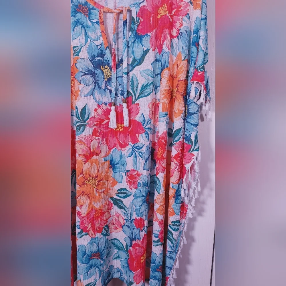 Swimsuit Coverup Fringe Floral Tassels Tropical Beach Resort Pool One Size Color