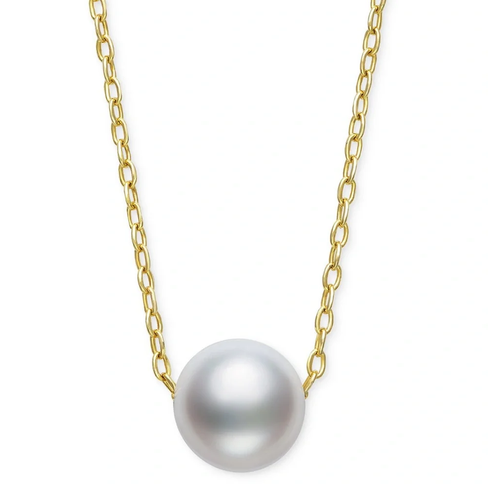 NWT Belle de Mer 7mm Freshwater Pearl Slide Necklace Gold Over Sterling 16”+2”